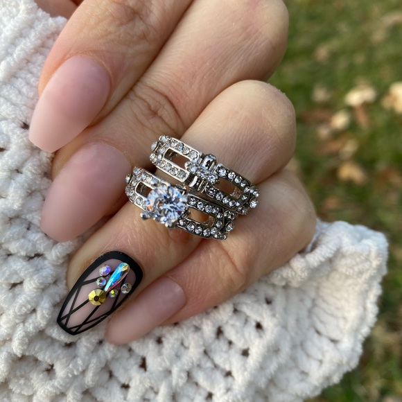 925 Sterling Silver 2 pcs Rings White Sapphire - Picture 8 of 15